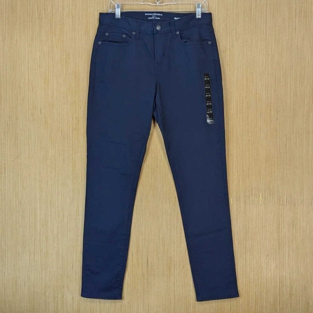 Banana Republic Mens Travel Jean 30x32 Athletic Fit Navy Blue Stretch Denim Pant